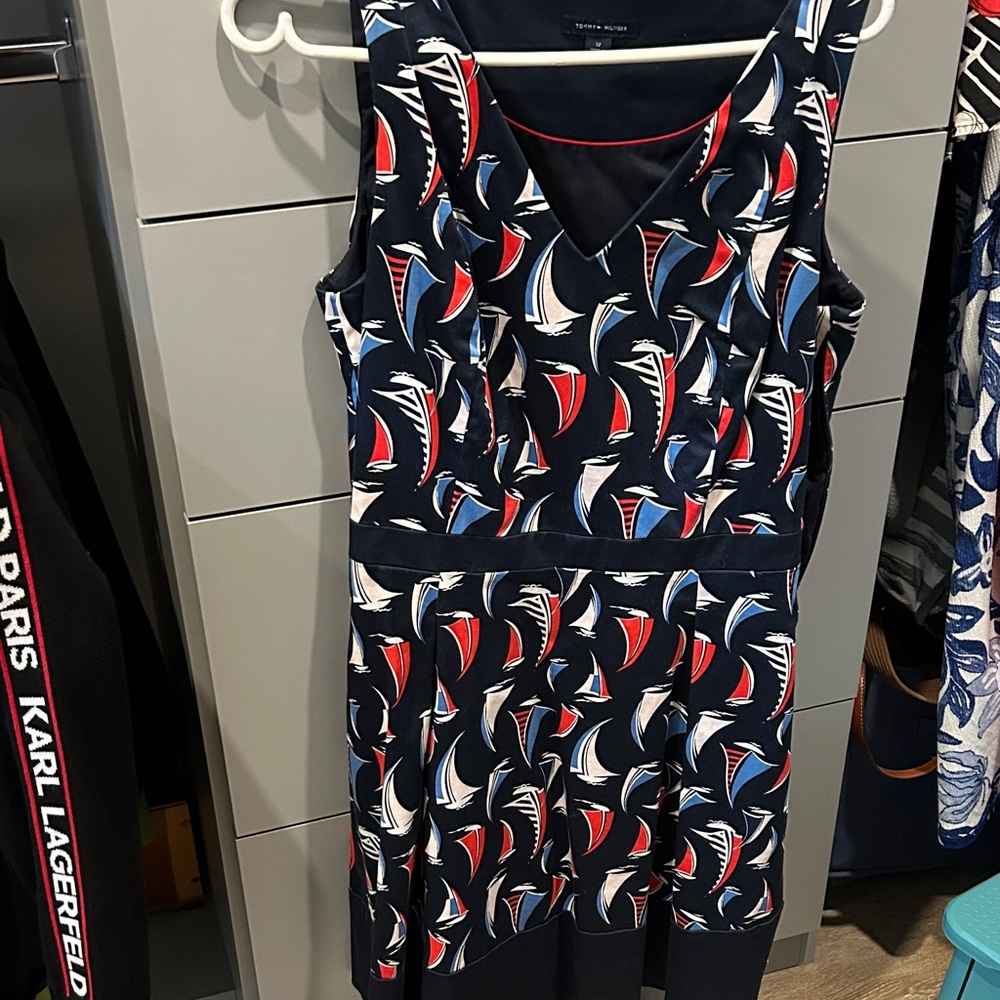 Tommy Hilfiger Navy Blue and Red Midi Dress